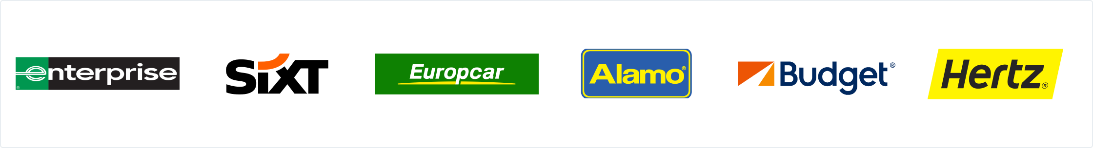 Aanbiedingen van de grootste autoverhuurbedrijven: Enterprise, Sixt, Europcar, Alamo, Budget en Hertz